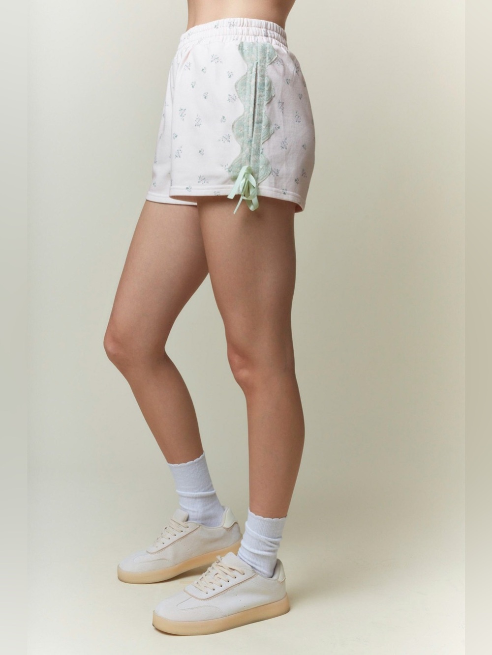 Soft Cotton Lounge Shorts with Mint Lace Trim